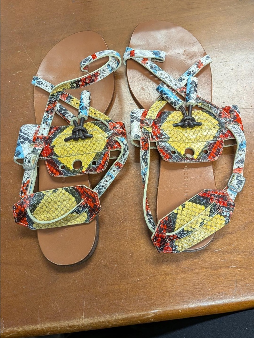 Multicolor Snake-Print Strappy Sandals - Women